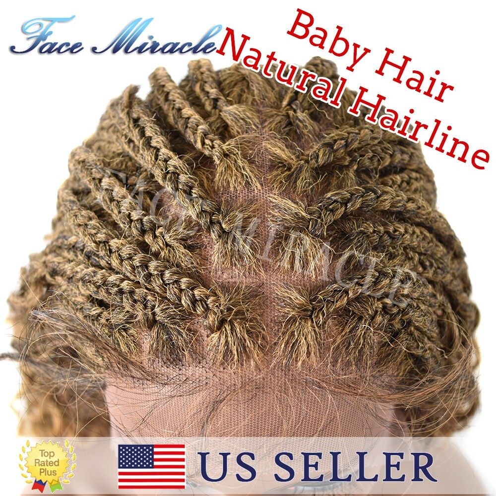 Curly Ends Box Braided Wig Baby Hair Lace Front Braids Synthetic Cornrow Wigs