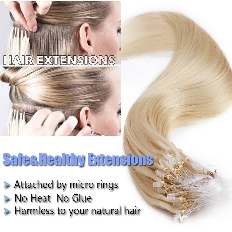 200G 100% Remy Micro Loop Ring Beads Human Hair Extensions Black Brown Blonde US