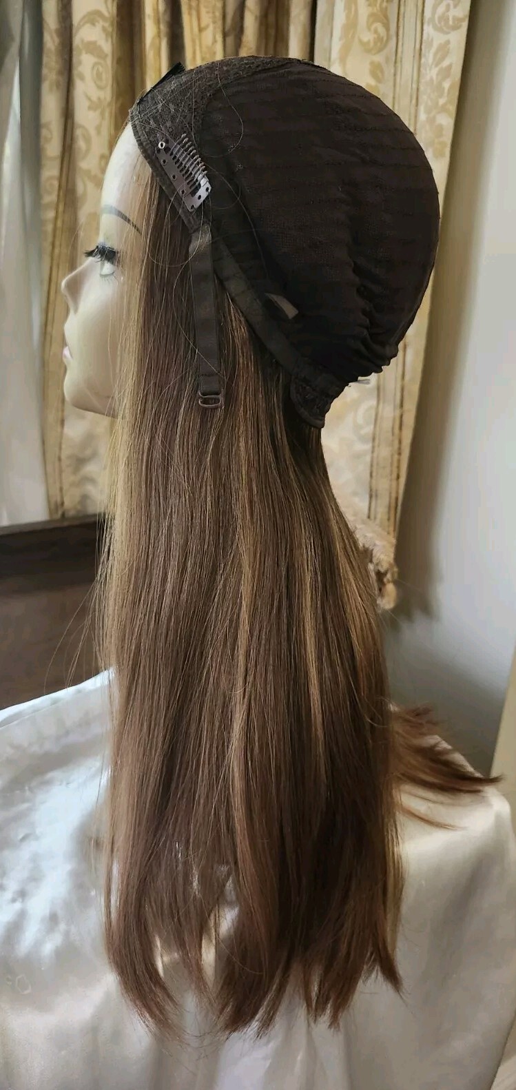 Honey Dark Blonde European 100% Human Hair Band Fall Wig Medium Cap 23” Inches