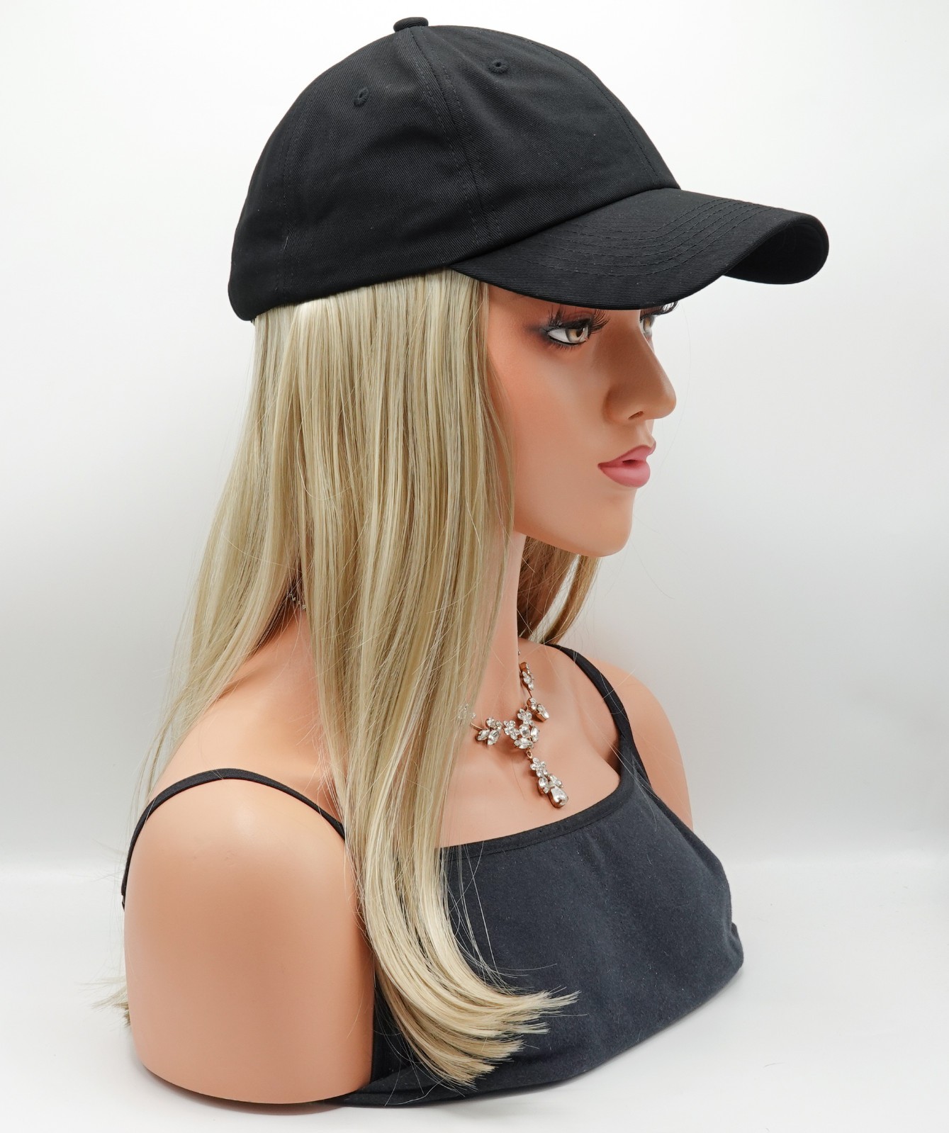 LONG HAT by Henry Margu, Black Hat w/Hair, 16H-Light Blonde, *CLEARANCE!* NEW