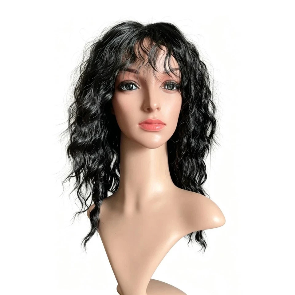 Women’s Black Body Wavy Wig Synthetic Wig with Bangs Curly Hair M106