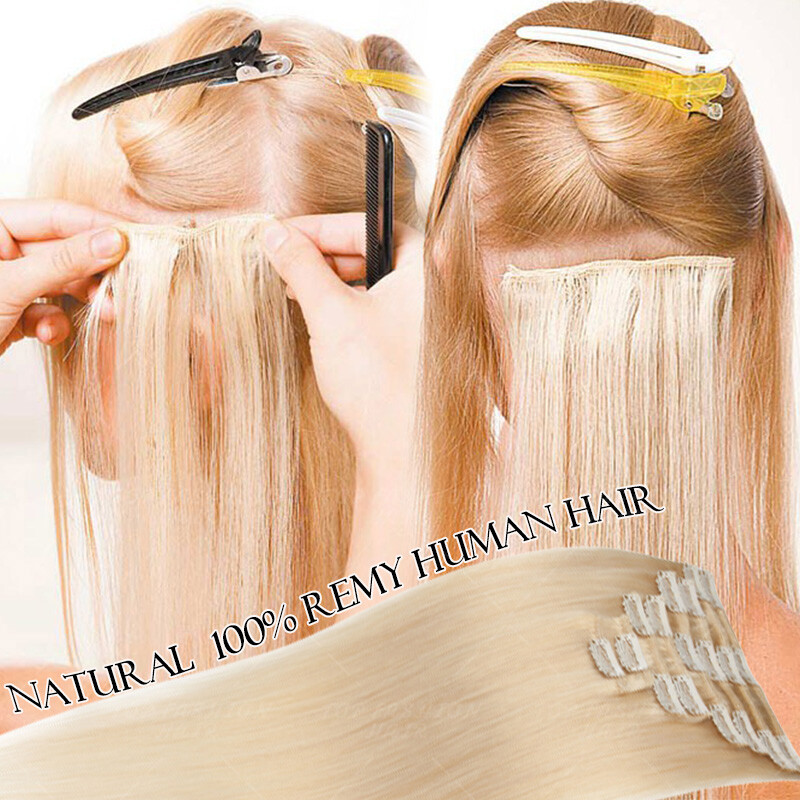 100% Clip In Armenian Remy Human Hair Extensions Full Head 8pcs Highlight THICK