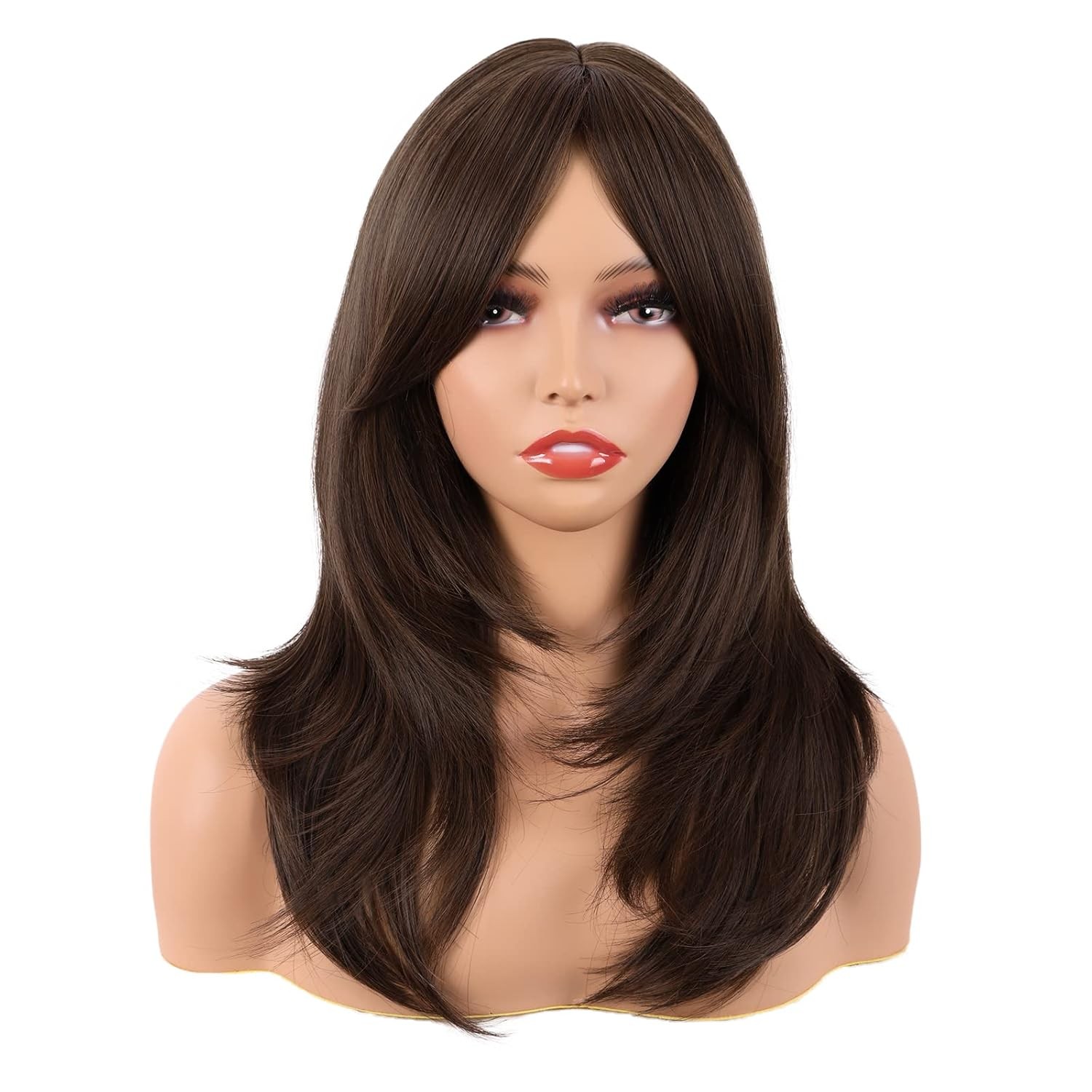 MapofBeauty 20 Inch Long Layered Straight Wig With Bangs Synthetic Hair Women’s