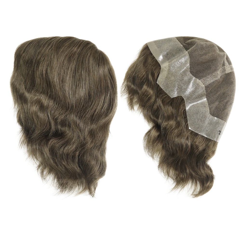 Full Head Wig French Lace Poly Skin Human Hair Wig Medium Size Brown Hair 6” #5