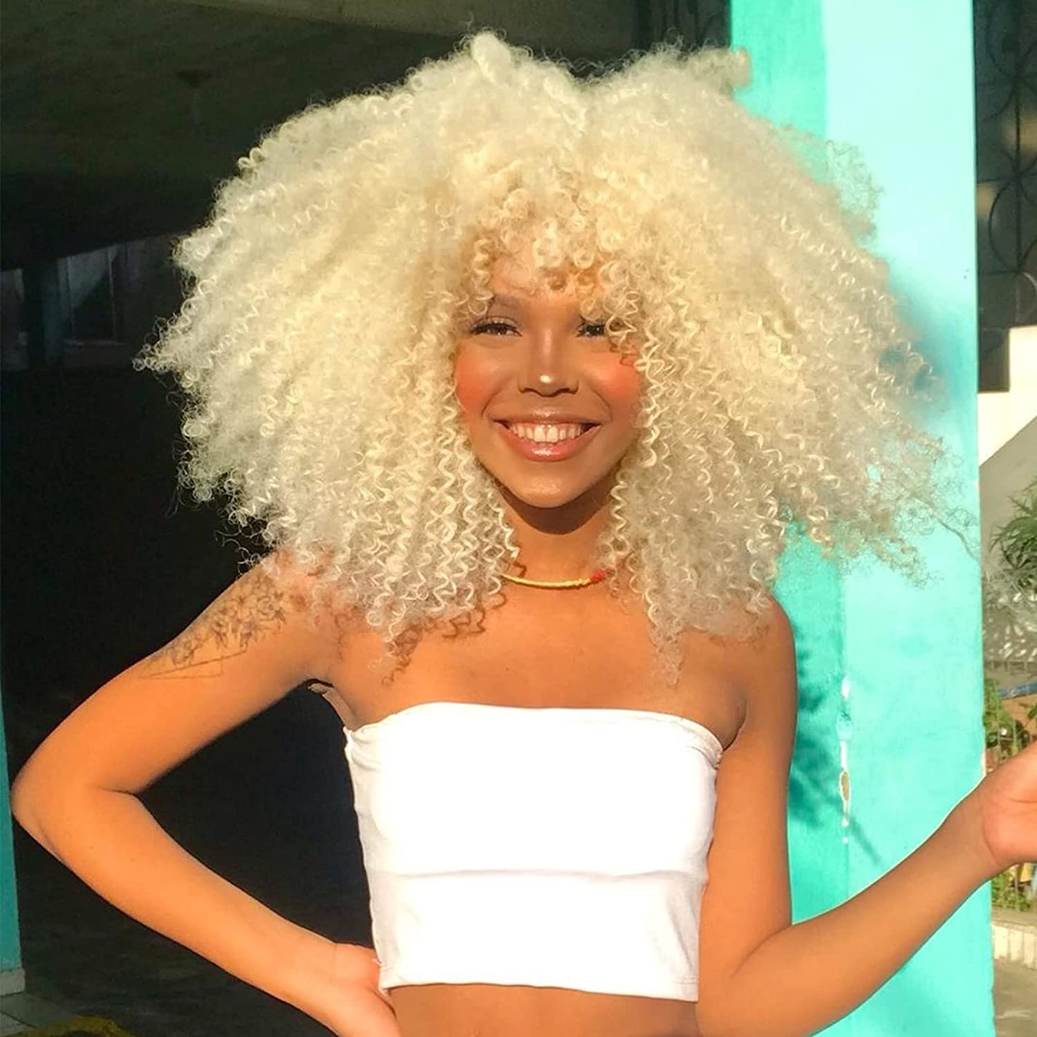 Jerry Curly Afro Wigs for Black Women Afro Kinky Curly Wig with Bang Gray Blonde
