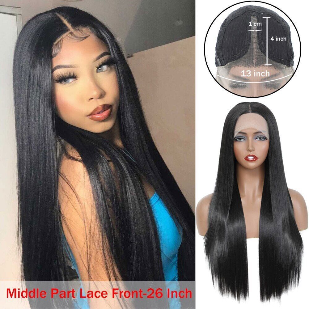 Synthetic Lace Front Wigs Long Straight Middle Part LaceWig Heat Resistant Fiber