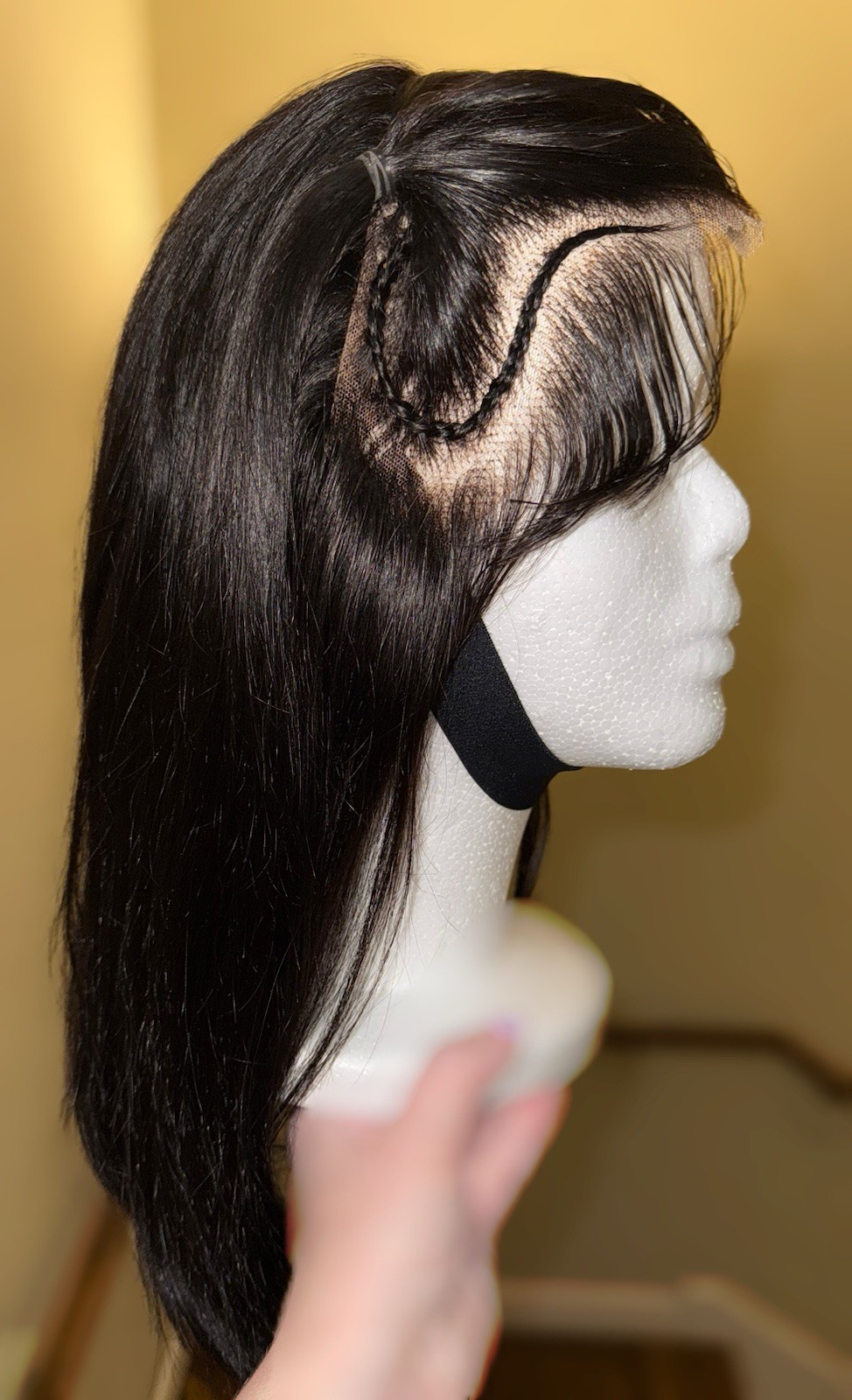 Beautiful,100% Human Hair,Jet Black Wig,Straight Style With 2 Braids In Front