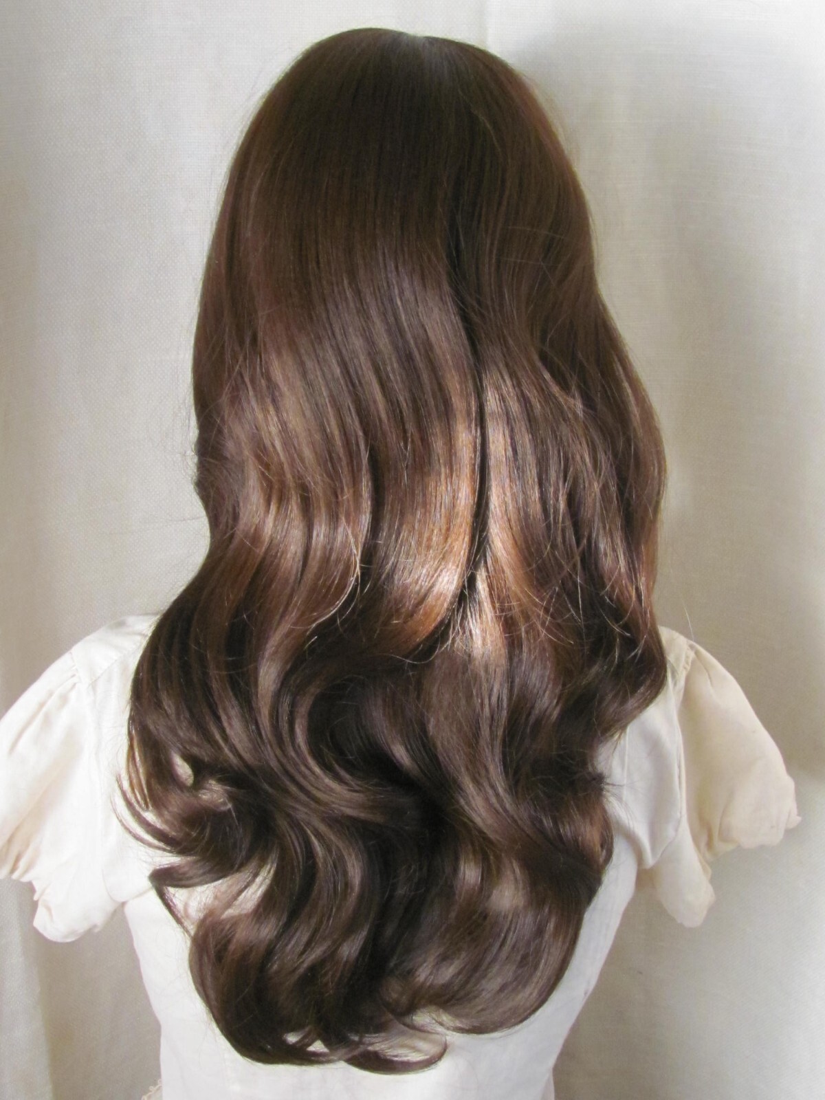 Ladies Long Darkest Brown Wavy Synthetic Wig Bangs E395 24″ Headband Included