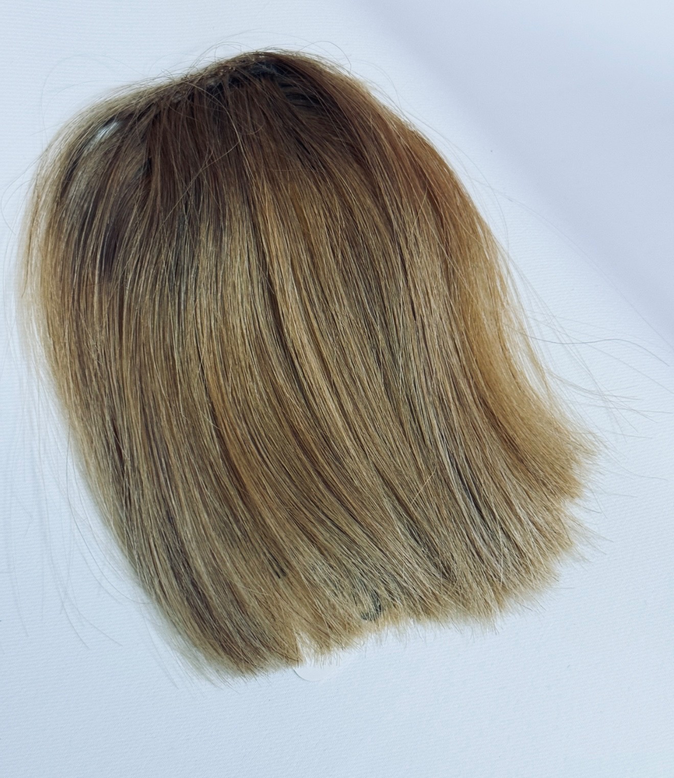 5” Human Hair Thick Bangs Clip In Golden Blonde Darker Roots Base 2.5”x1.5”