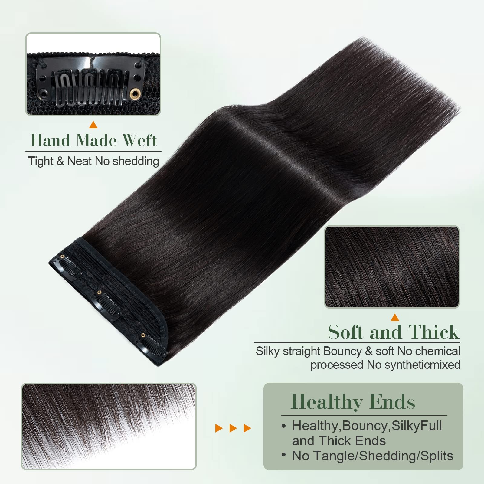 Benehair One Piece Clip In Hair Extensions Real Human Hair Natural Black Hair
