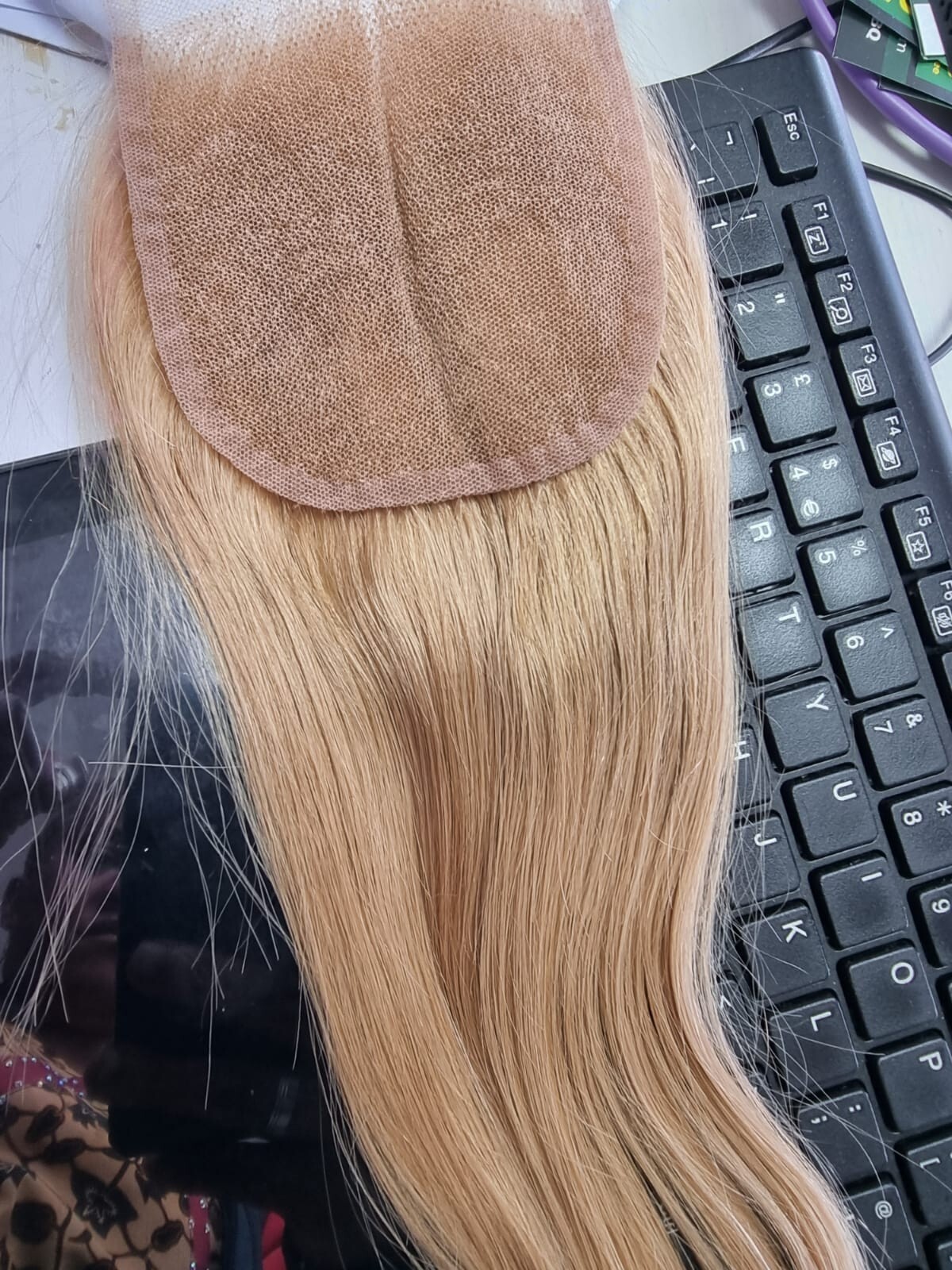 22INCHES Brazilian Virgin Human Hair Straight Lace Closure HONEY BLONDE 27# 12AA