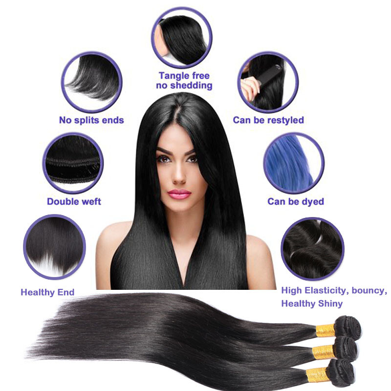 7A Brazilian Virgin Human Hair Weave Weft Straight Body Wave 3 Bundles Color LC