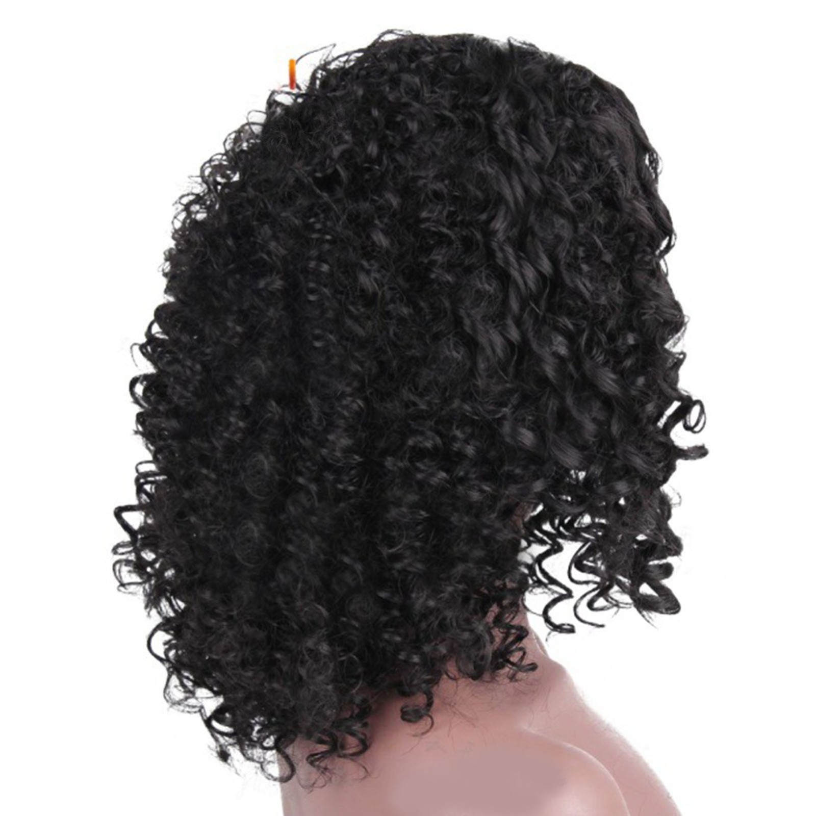 Afro Kinky Curly Short Wig Dark Brown Middle Part Full Wig with Wig Cap