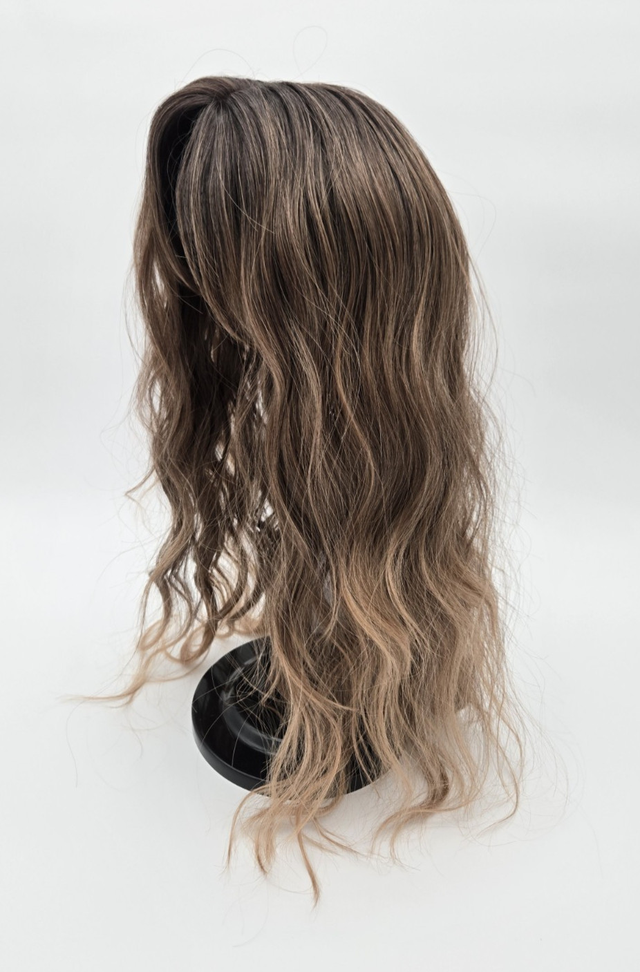 Ombre Brown Dark Roots w/ Bangs Long Wavy 20in Women Premium Hair Topper