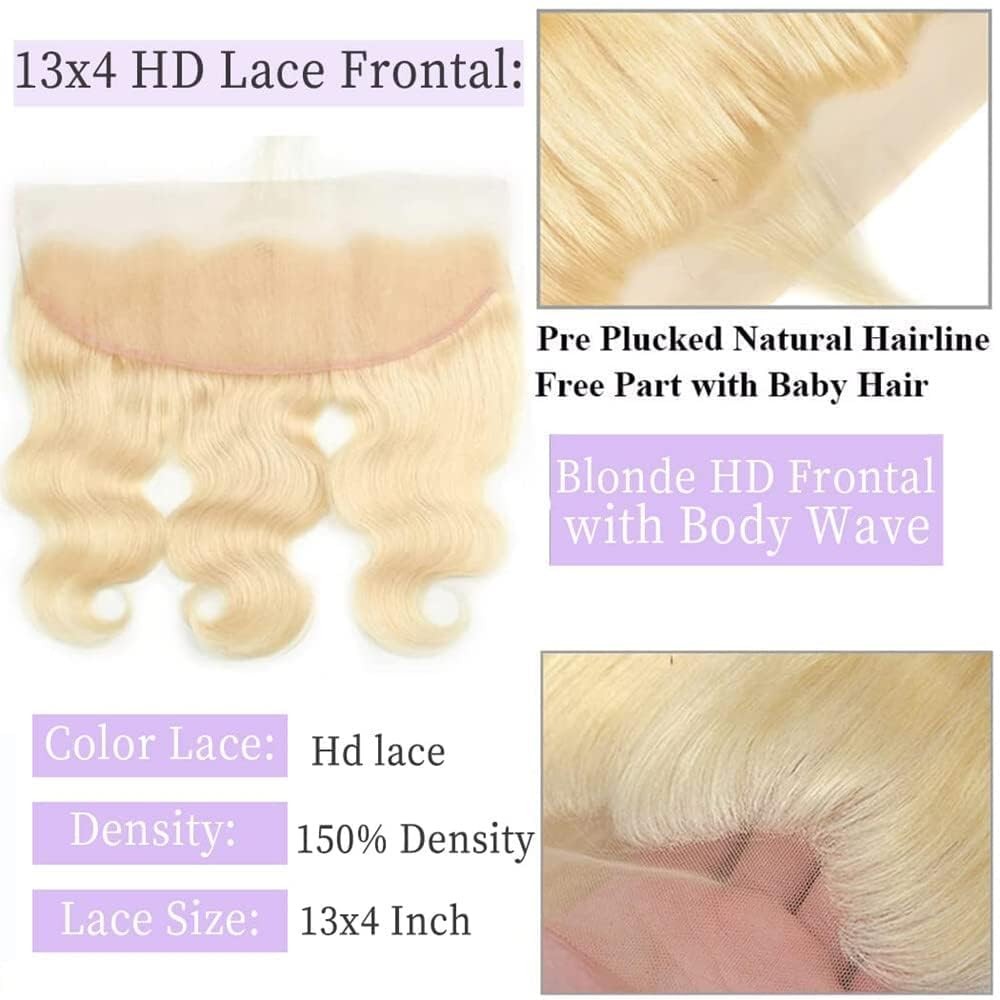 613 Frontal 13×4 HD Transparent Lace Closure 100% Russian Blonde Human Hair E…