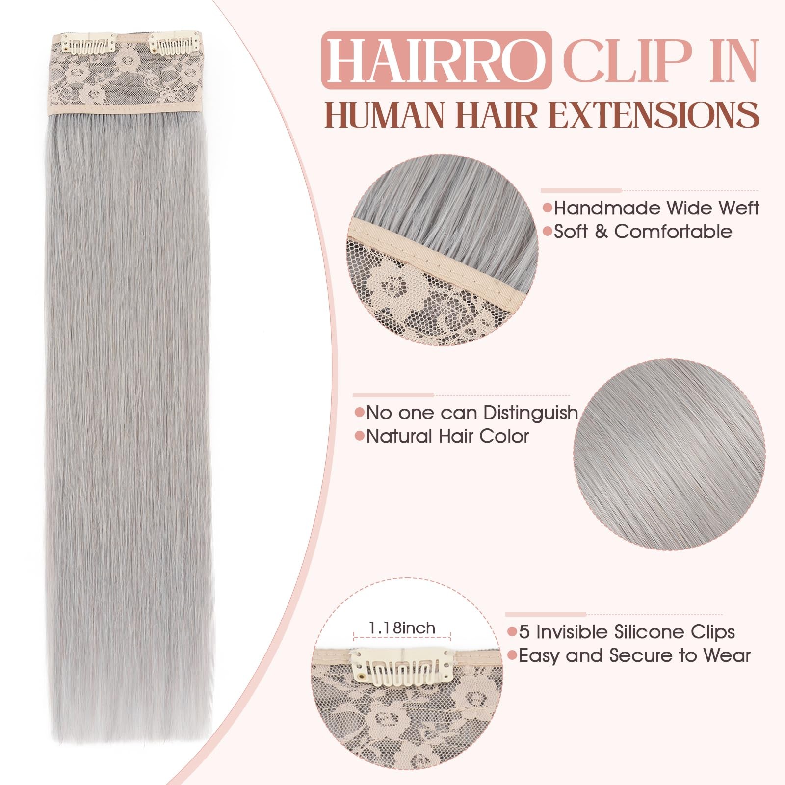 Hairro Clip In Hair Extensions 100 Real Human Hair 14 Inch Thin Clip On Human