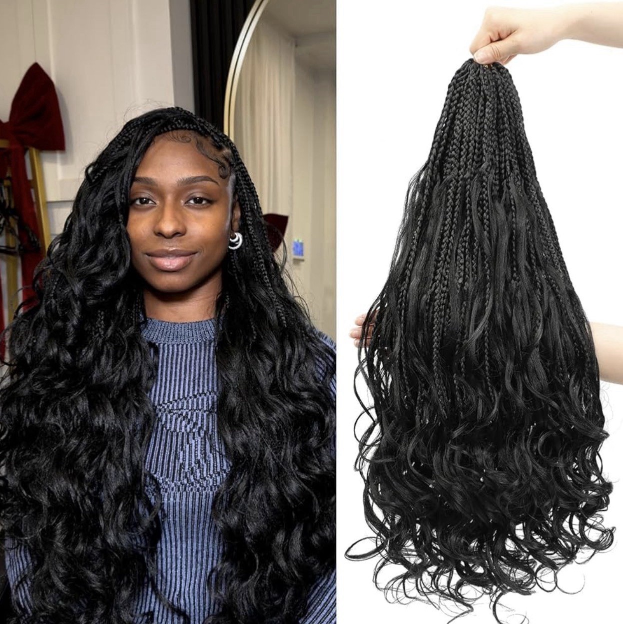 French Curl Boho Crochet Braids 24inch 8 Pack Pre-Looped Synthetic Hair