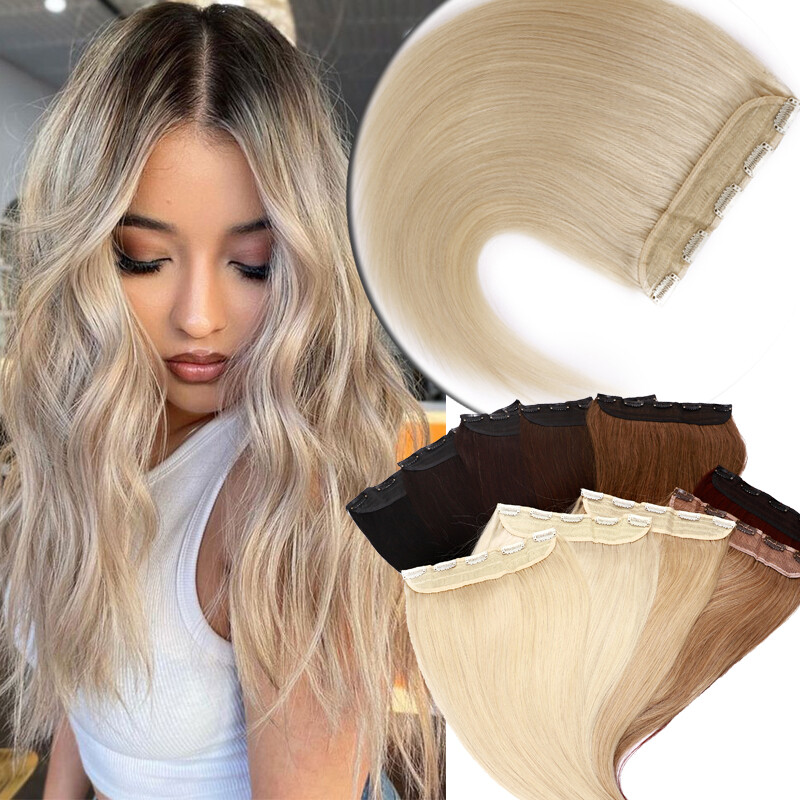 Invisible One Piece Clip In 100% THICK Remy Human Hair Extensions Weft Full Head