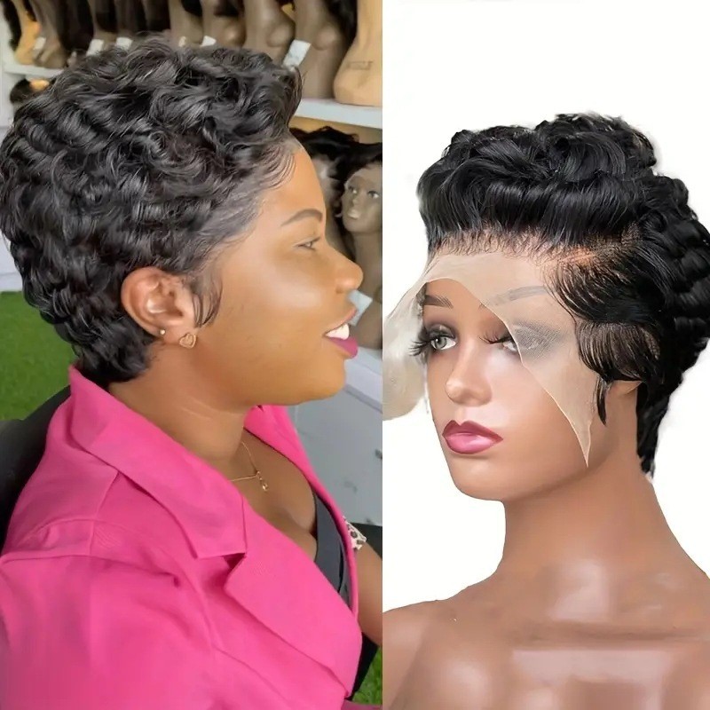 Short Curly Front Lace Full Head Wig for Women Fashion European American Style