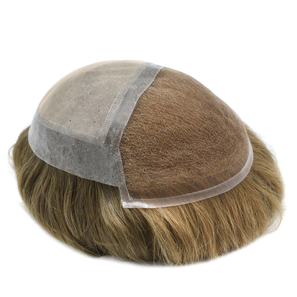 Mens Toupee French Lace Front Hairpiece Brown Blonde Poly Skin PU Hair System US
