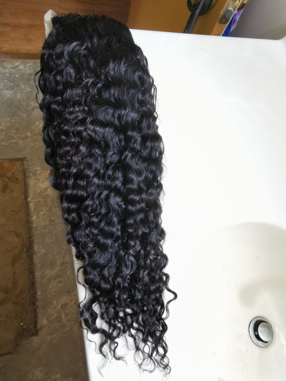 Quality Natural Black Curly Human Hair Glueless Deep Closure Wig 22″ Handmade