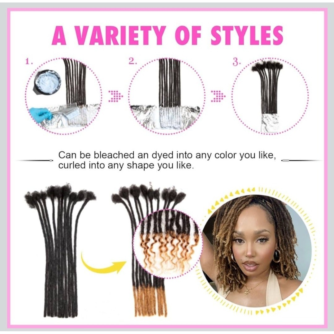 100% Human Hair Handmade Dredlocks 10 Inch Curly Ends 0.4cm 50 Strands 1B/30