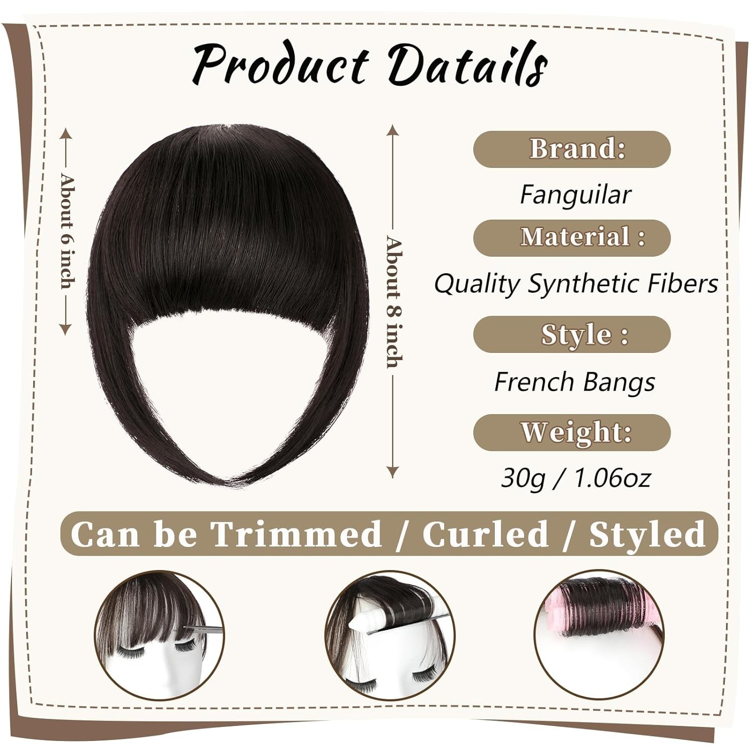Fake Bangs Clip in Hair Extension Clip on Front Fringe Topper Bangs with Temples