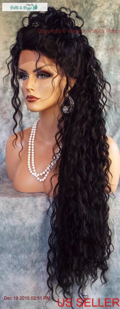 36″ X-LONG LACE FRONT DEEP C-PART HIGH HEAT SAFE WIG COLOR #1B SEXY 1127