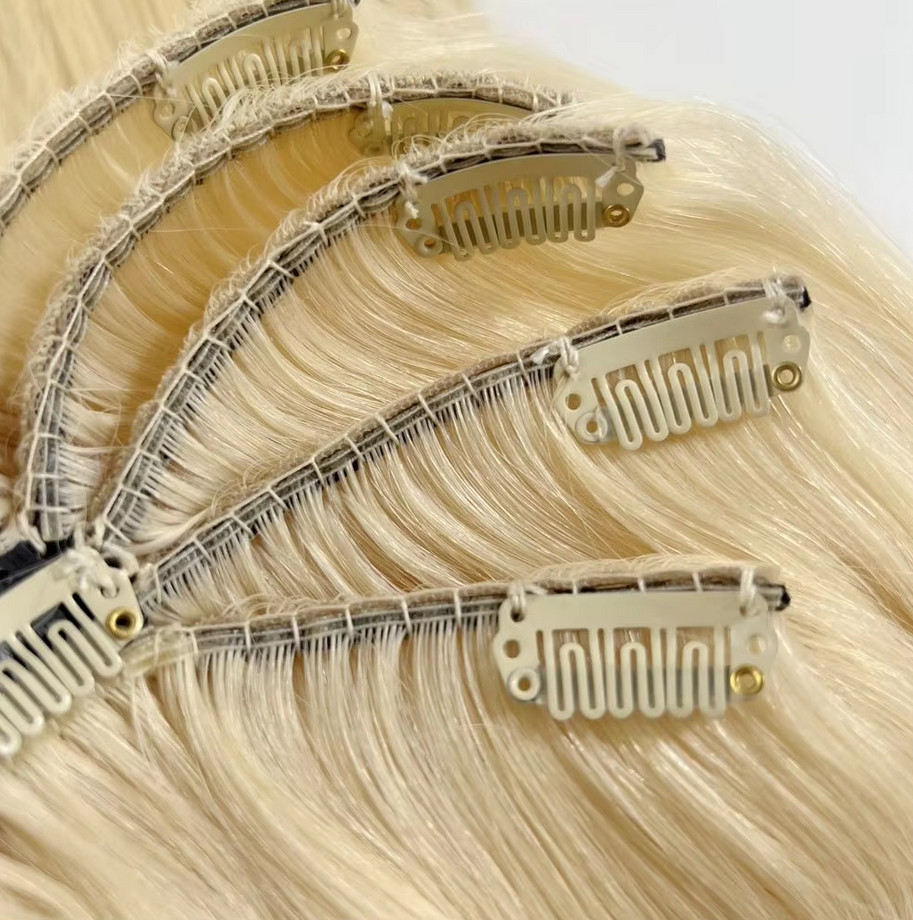 Blonde Customize Spider Seamless Octopus Clip in Hairpiece Clips in Wefts Topper