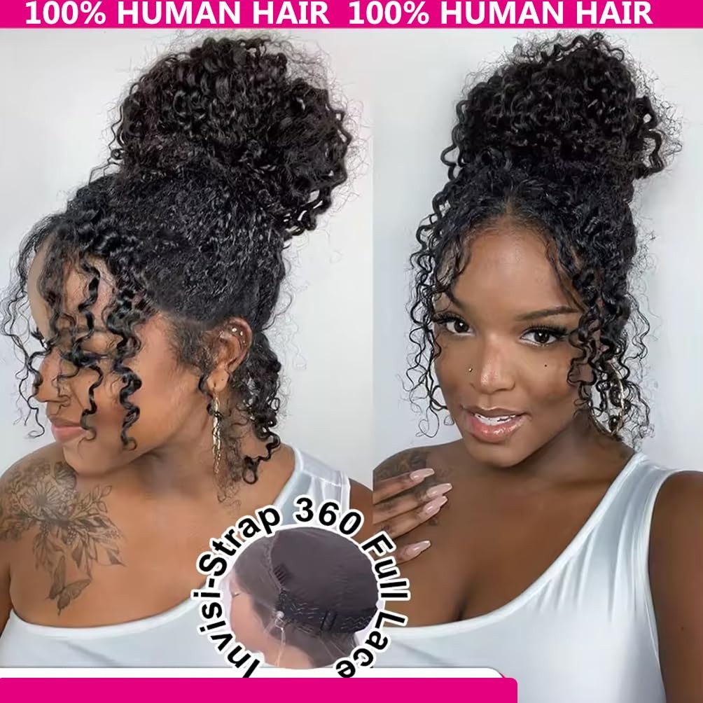 Gurxen 360 Lace Front Wigs Human Hair Hidden Strap Deep Wave Lace Frontal Wig