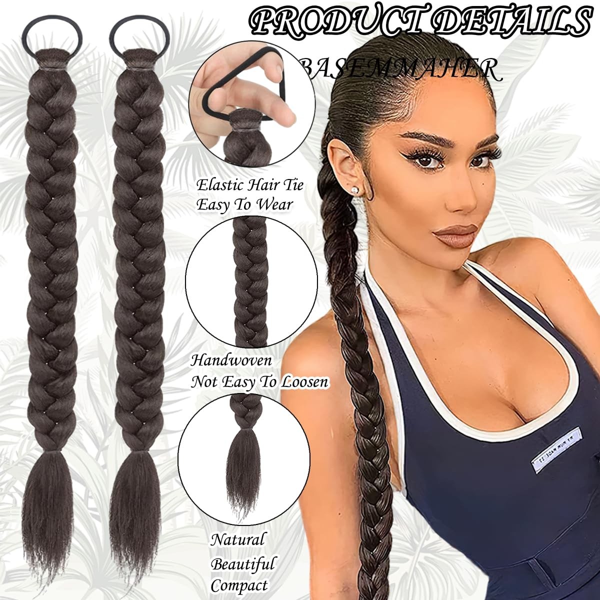 2Pcs Braided Ponytail Extensions with Hair Ties Soft Synthetic Hair Pieces St…