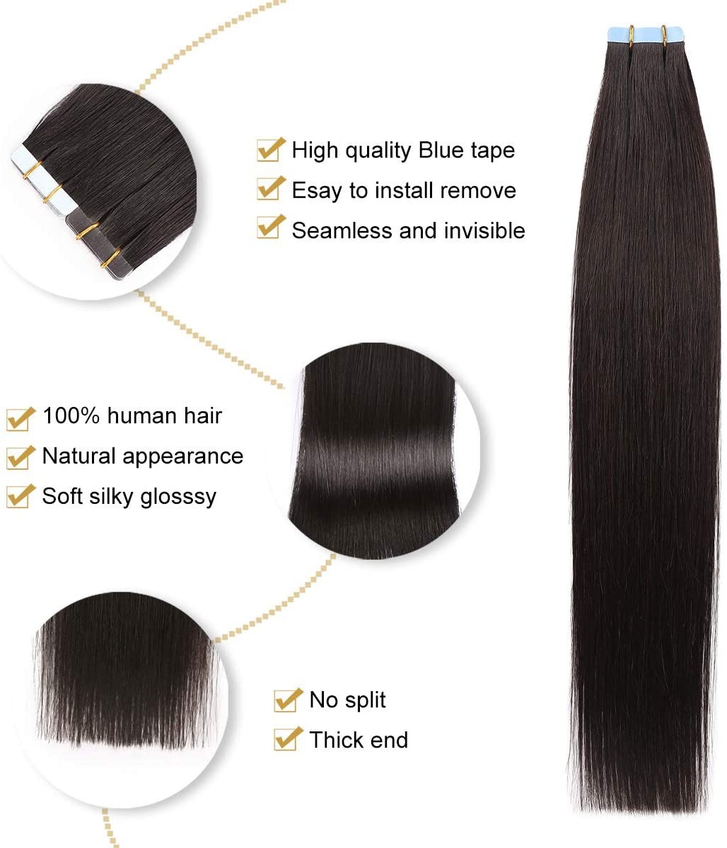 Invisible Seamless Tape In Hair Extensions Skin Weft 100% Remy Human Hair 40PCS