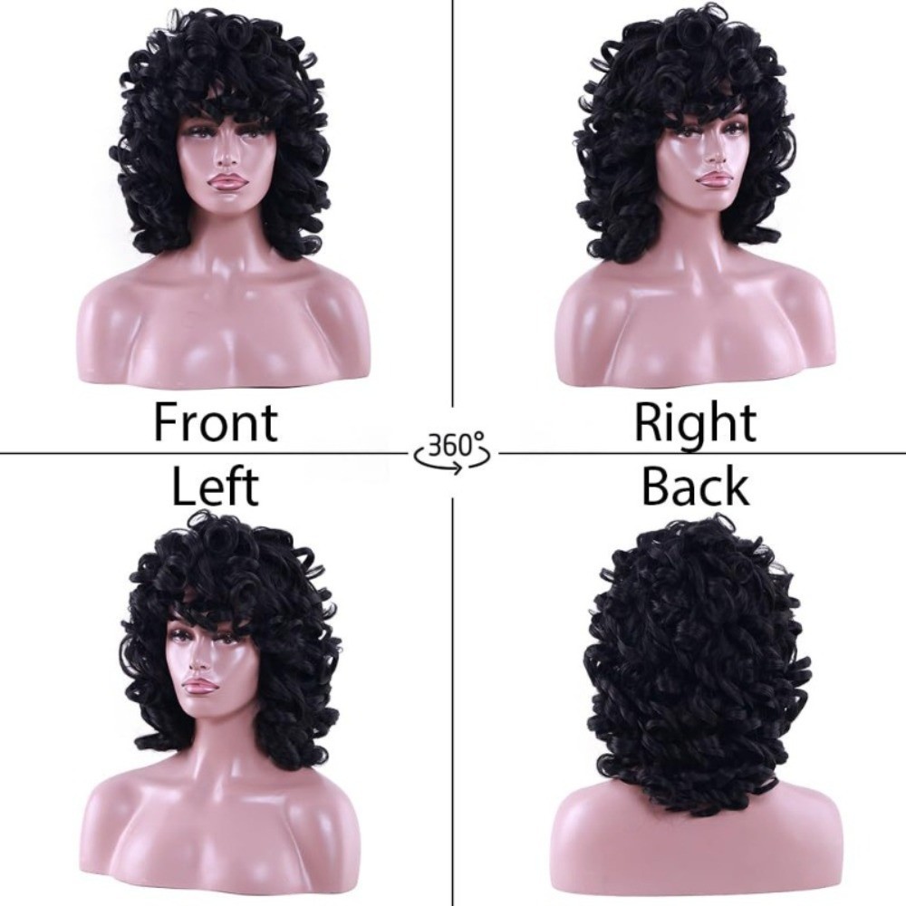Multi-color Short Afro Kinky Curly Wig Synthetic Full Head Wig For African Women