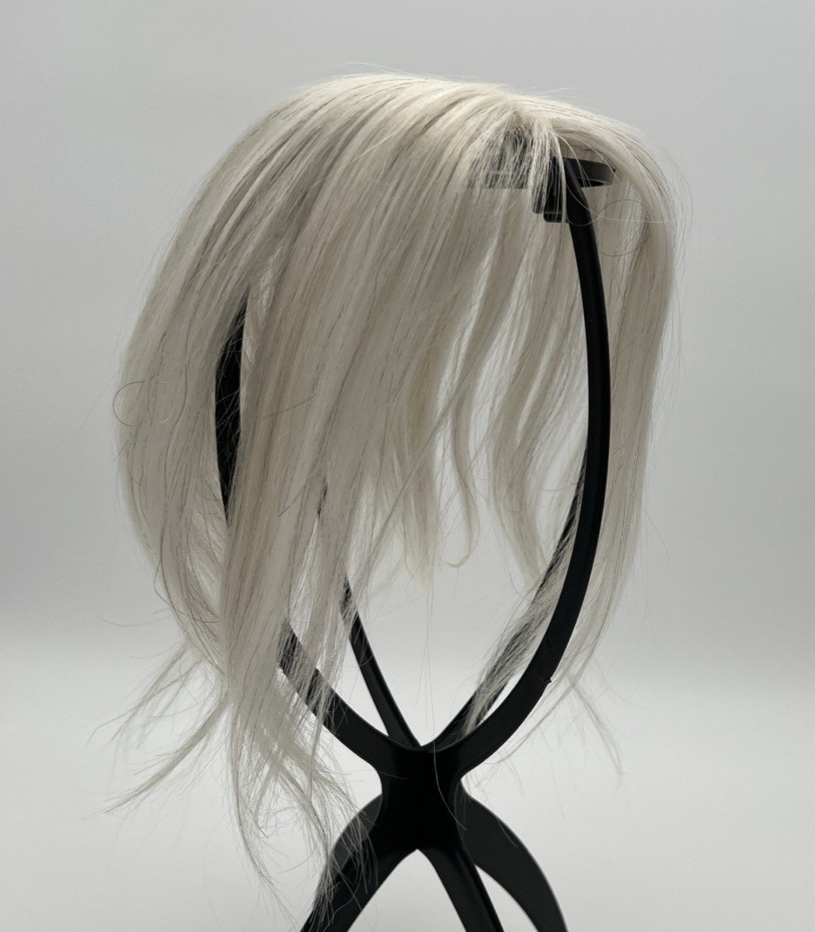 Platinum Blonde White w/ Black Strands 100% Human 10in Women Hair Topper