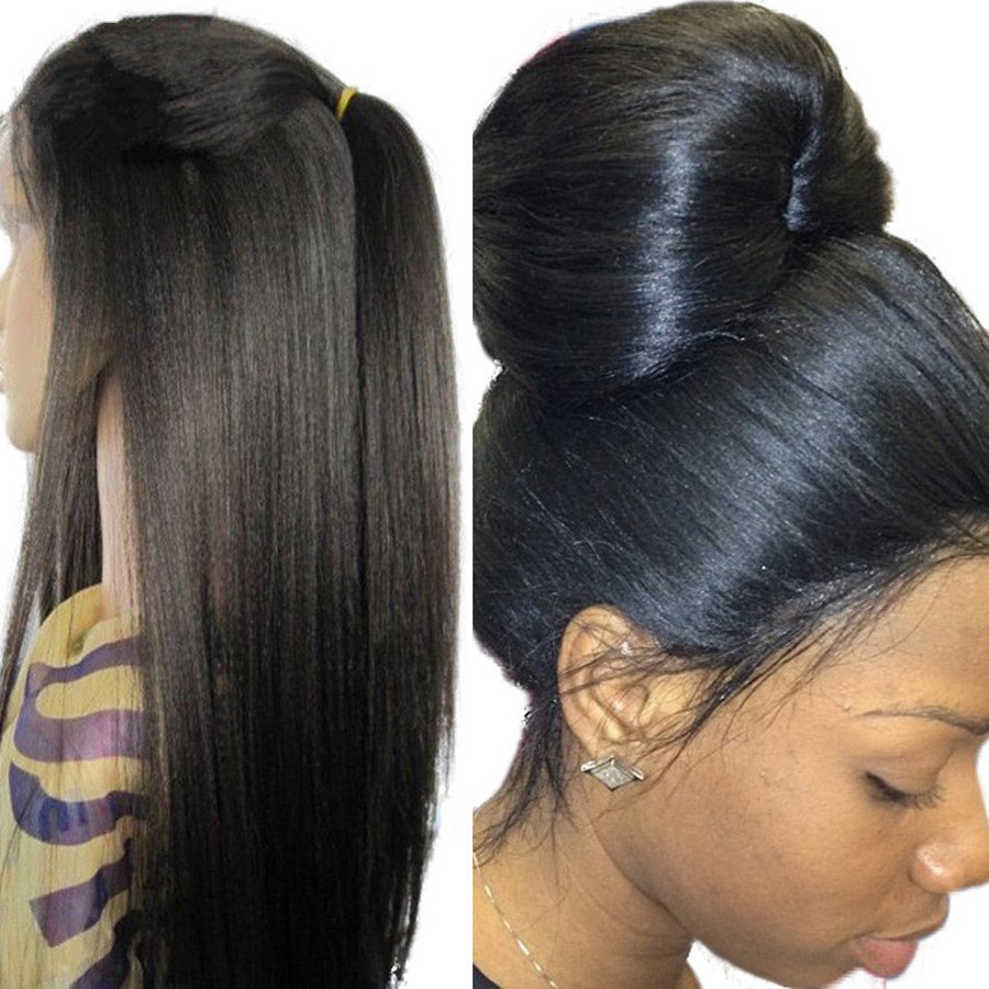 Light Yaki Straight Brazilian Human Hair Full Lace Wigs Glueless Lace Front Wig
