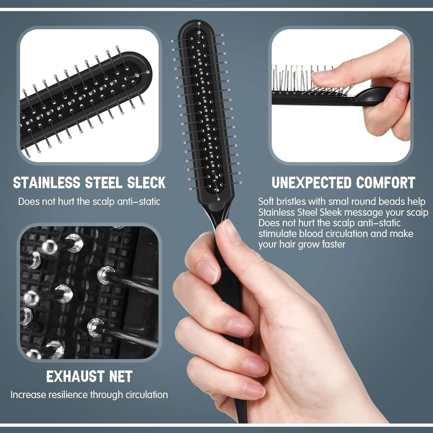 3-Row Wig Brush w/ Tips, Pack of 3