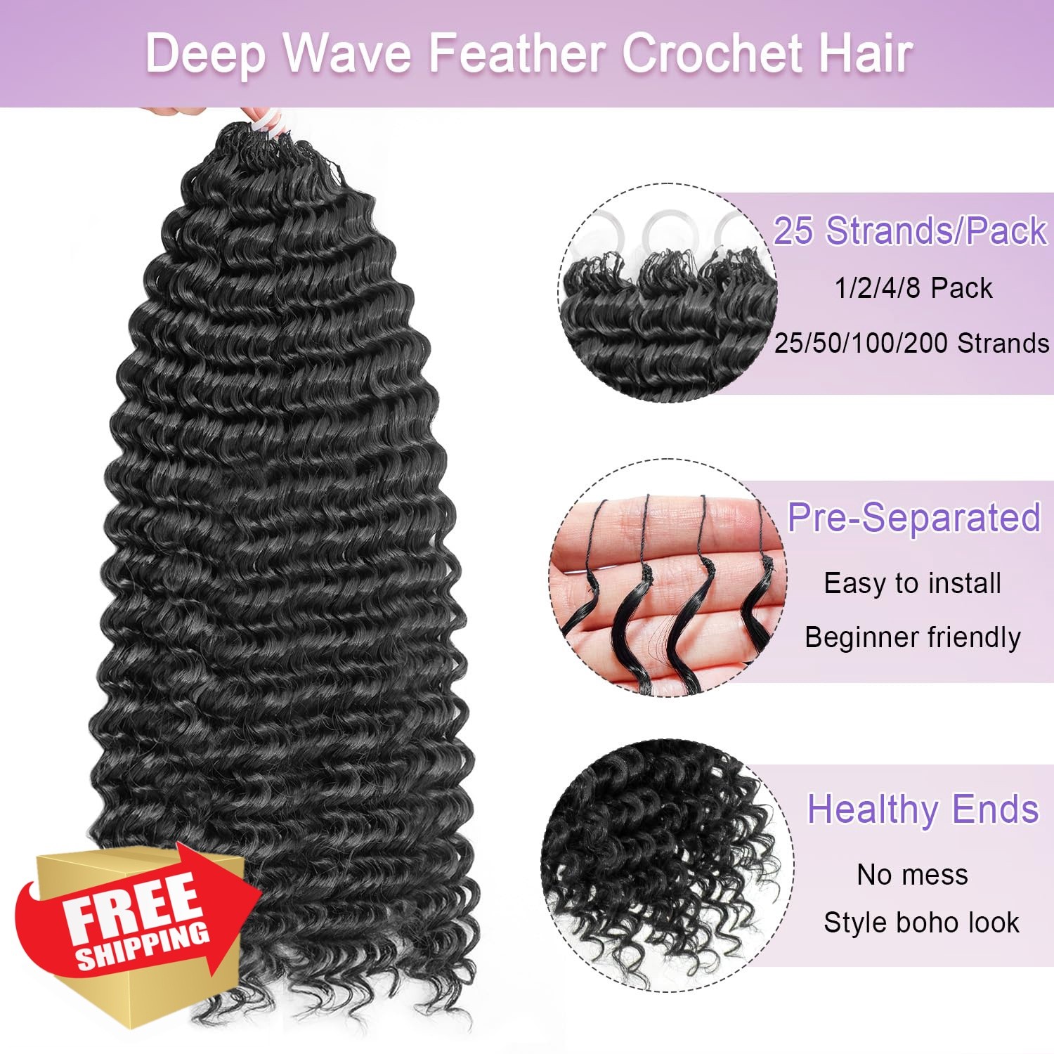 Peliri Deep Wave Crochet Hair 20 Inch 1B 100 Strands