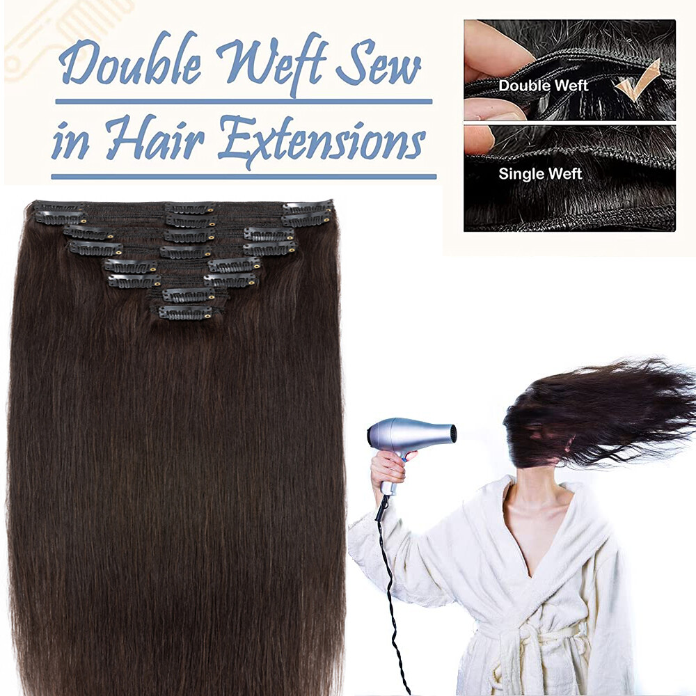 Luxury THICK Double Weft Clip In 100% Real Remy Human Hair Extensions Full Head
