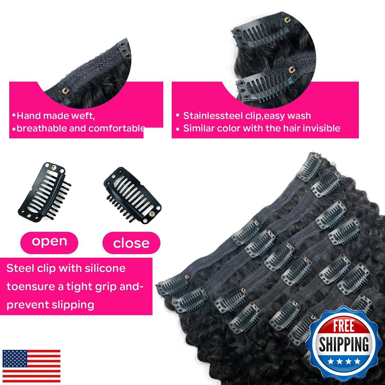 Pobokix Curly Clip in Hair Extensions for Black Women Brazilian Virgin Human