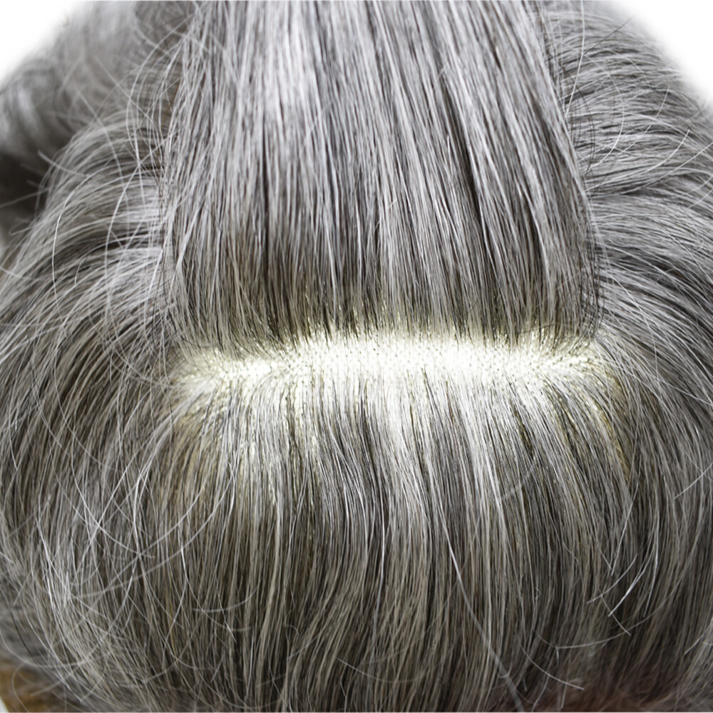 Fine Mono Mens Toupee Poly PU Around Hairpieces Black Brown 100% Human Hair Wigs