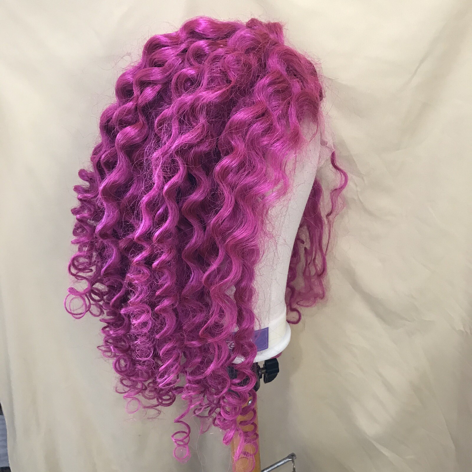 22inch Curly Pink 13x4x1 T Lace Front Pure Human Hair Wig 180% Density