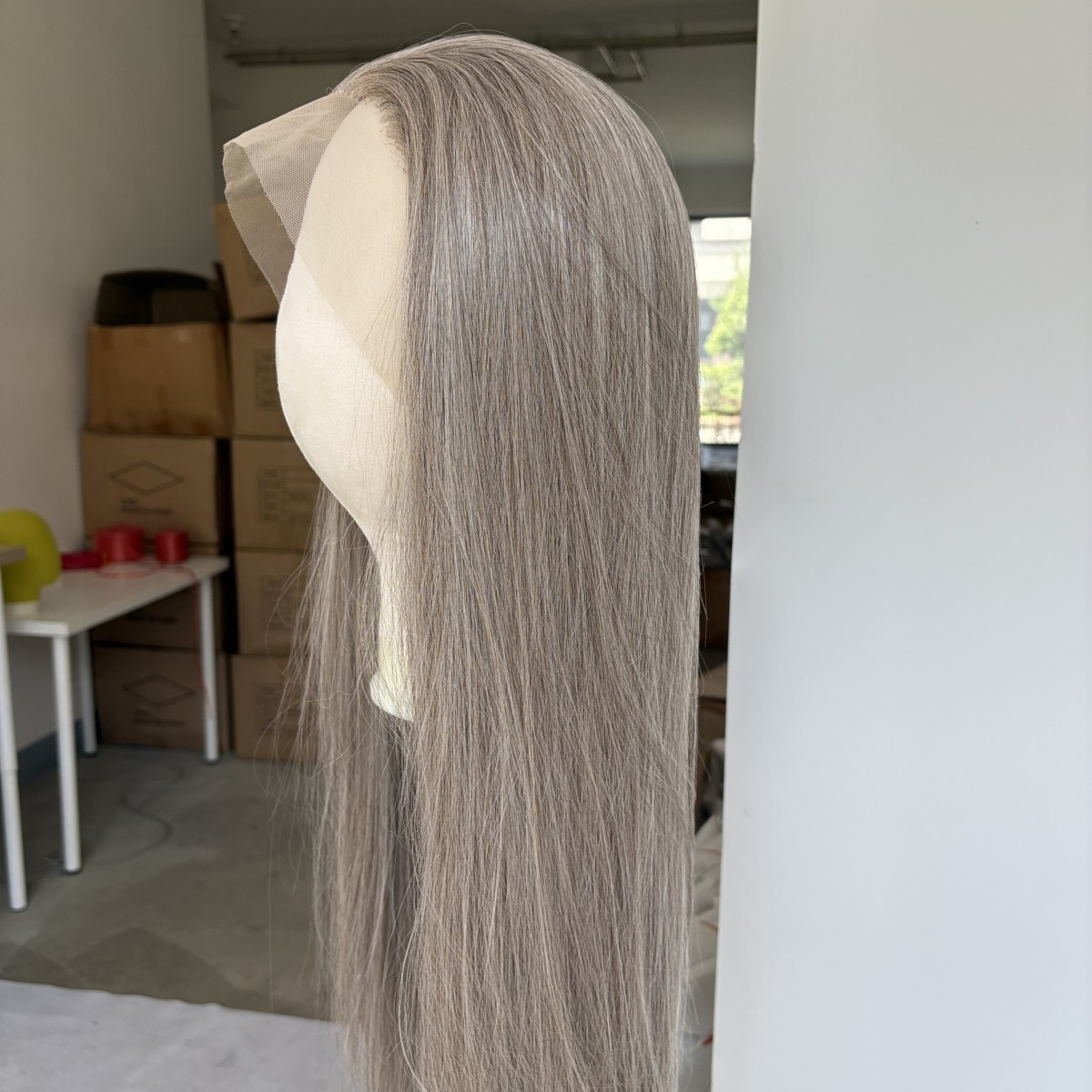 Lace Front Wig Layered Natural Synthetic Hair Mix Grey Long Straight