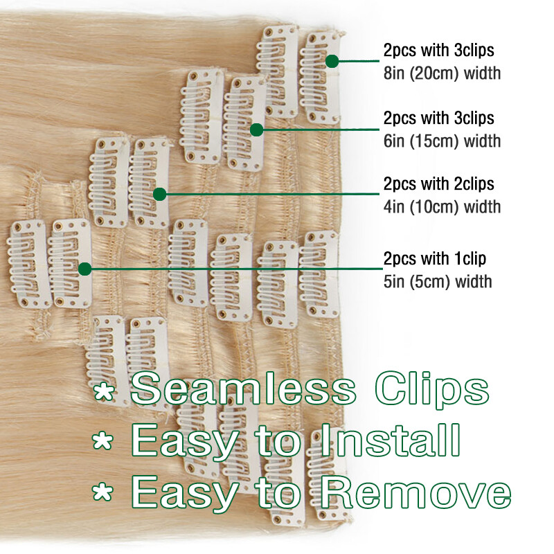 8A Clip In 100% Remy Human Hair Extensions Full Head Balayage Long Medium Hair
