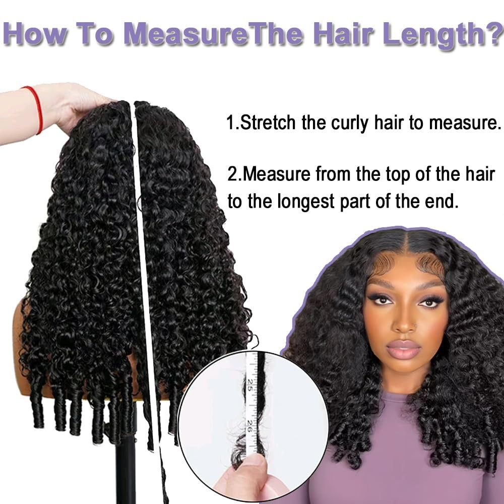 30″ Curly Lace Front Wig Human Hair – 13×6 Water Wave, Pre Plucked, 200 Density