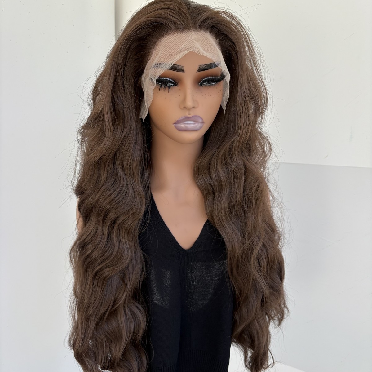 Soft HD Lace Front Wig Long Wavy Brown Synthetic Hair Heat Resistant