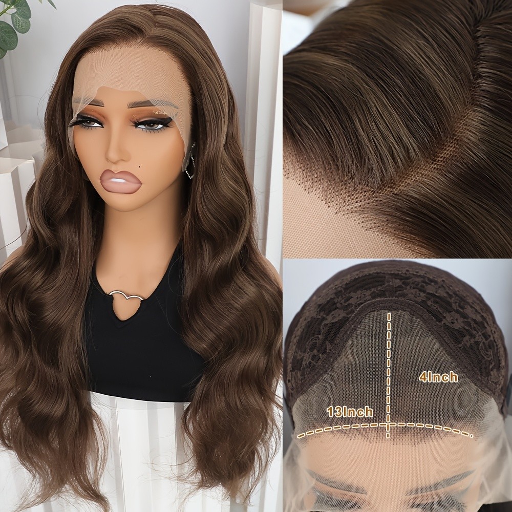 Long Wavy Synthetic Lace Front Wigs Pre Plucked Hairline Glueless Natural Brown