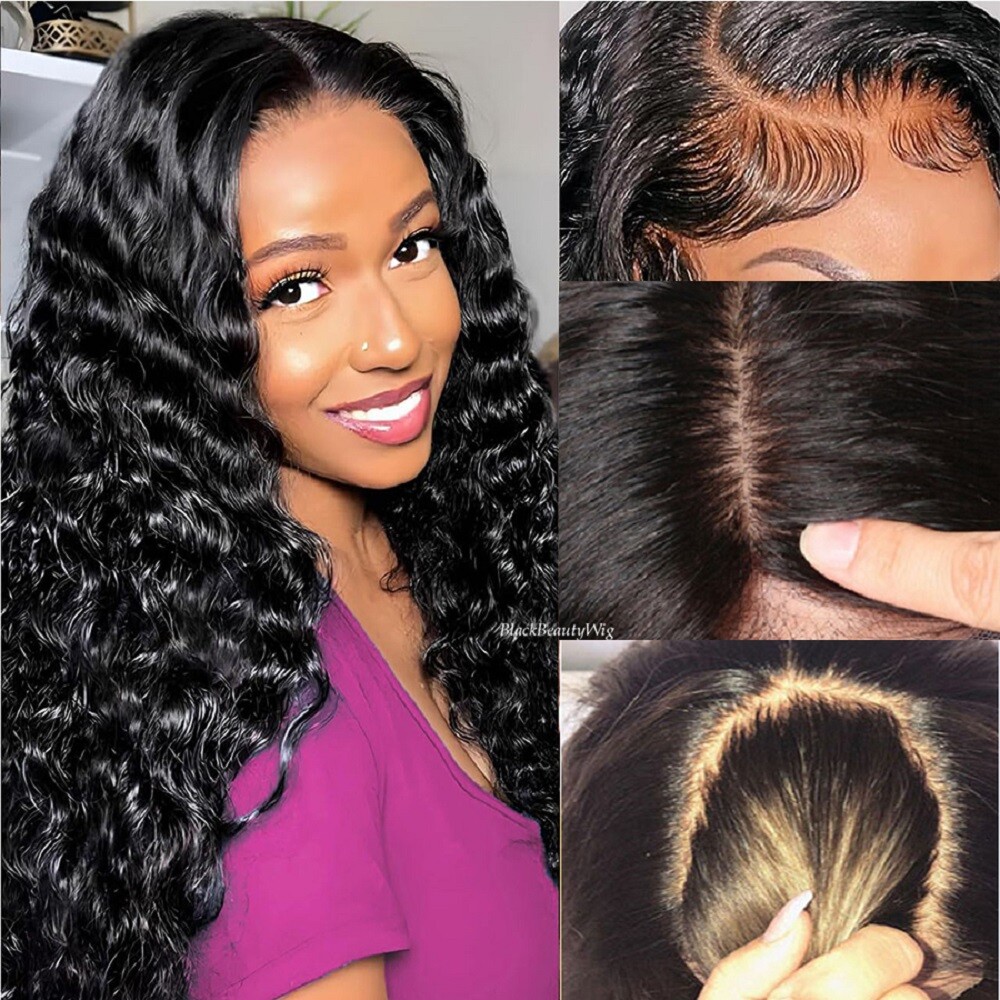 Deep Wave Silk Base Full Lace Human Hair Wig Pre Plucked 5×5 Silk Top Lace Wigs