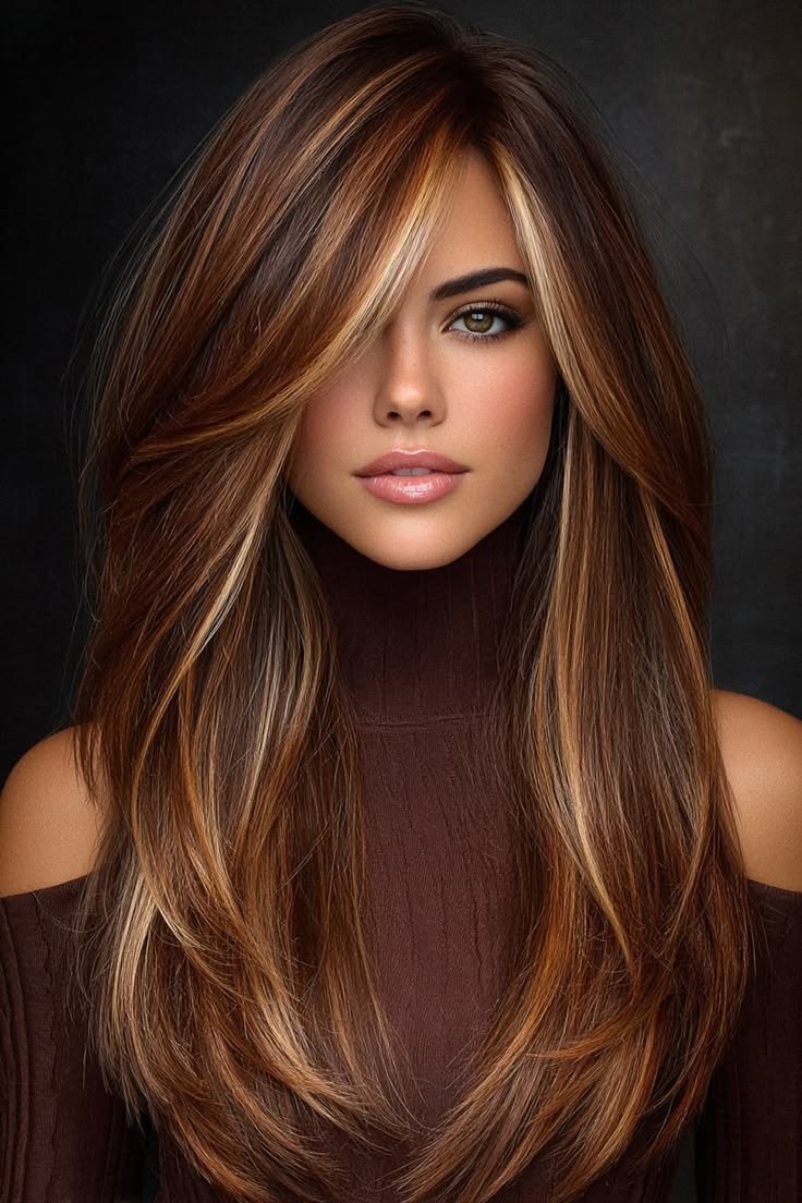 Balayage Chestnut Brown Blonde Highlight Layered 13×4 Lace Front Human Hair Wigs