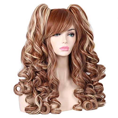 Long Curly Multi-Color Cosplay Wig with 2 PonytailsBrown with Blonde