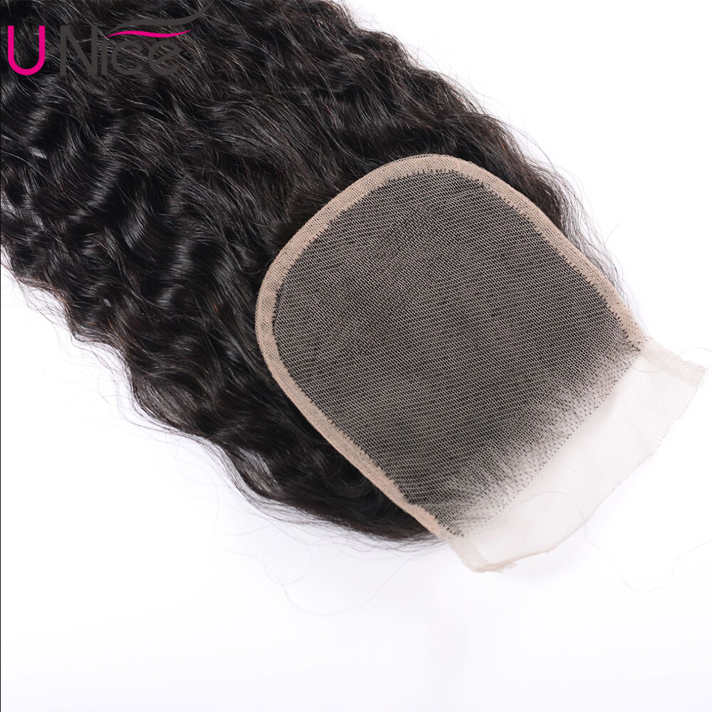 UNice Indian Water Wave Human Hair Extensions 3 Bundles With Lace Closure Weave